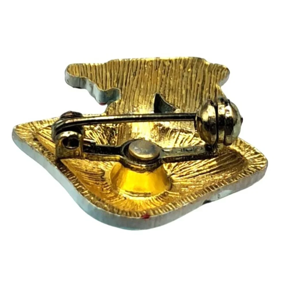 Vintage Painted Mushroom Brooch Pin Man playing Accordion Costume Jewelry‎